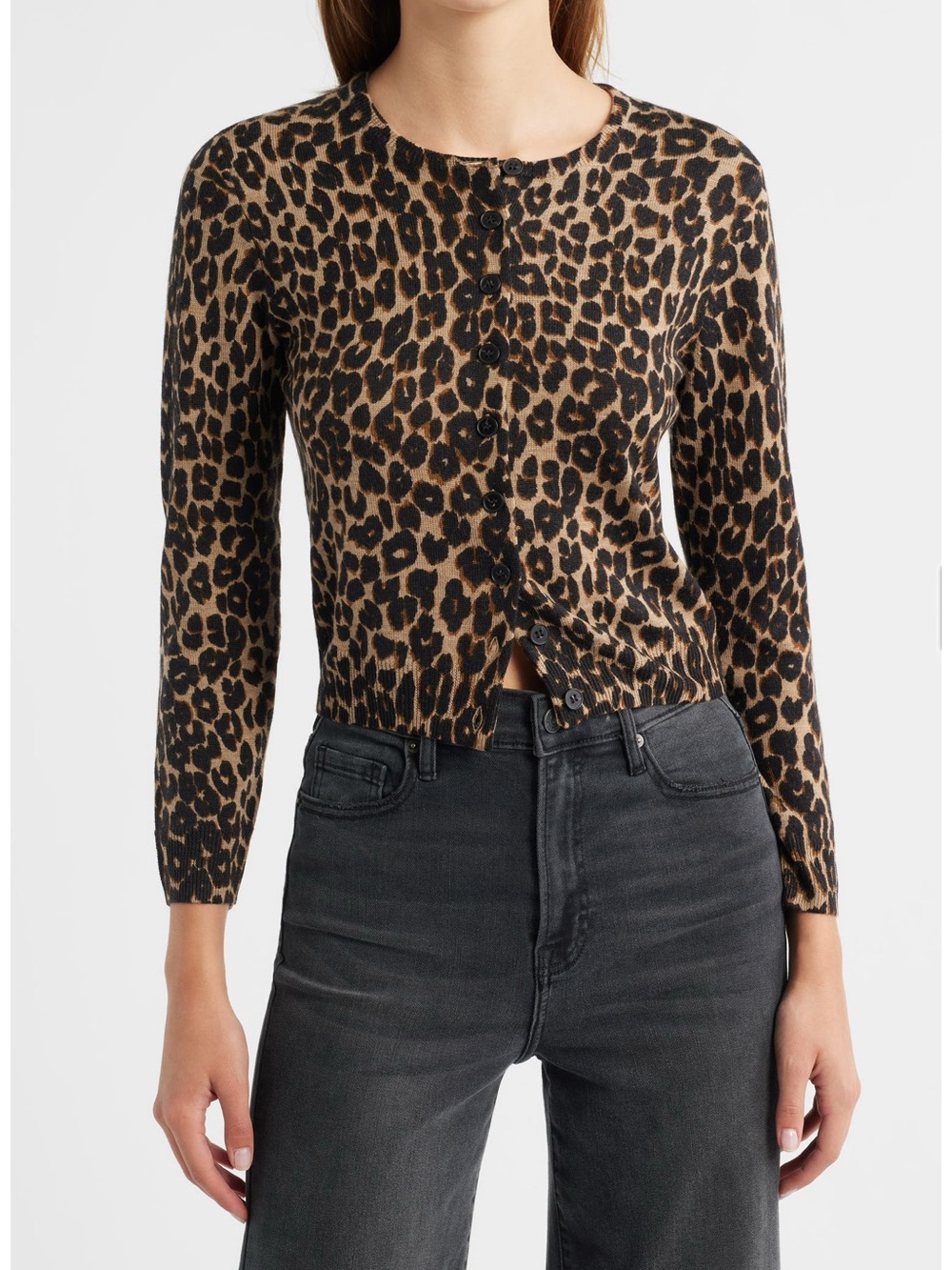 Reformation Bernadette Leopard Print Merino Wool Cardigan Brown/Black Large NWOT